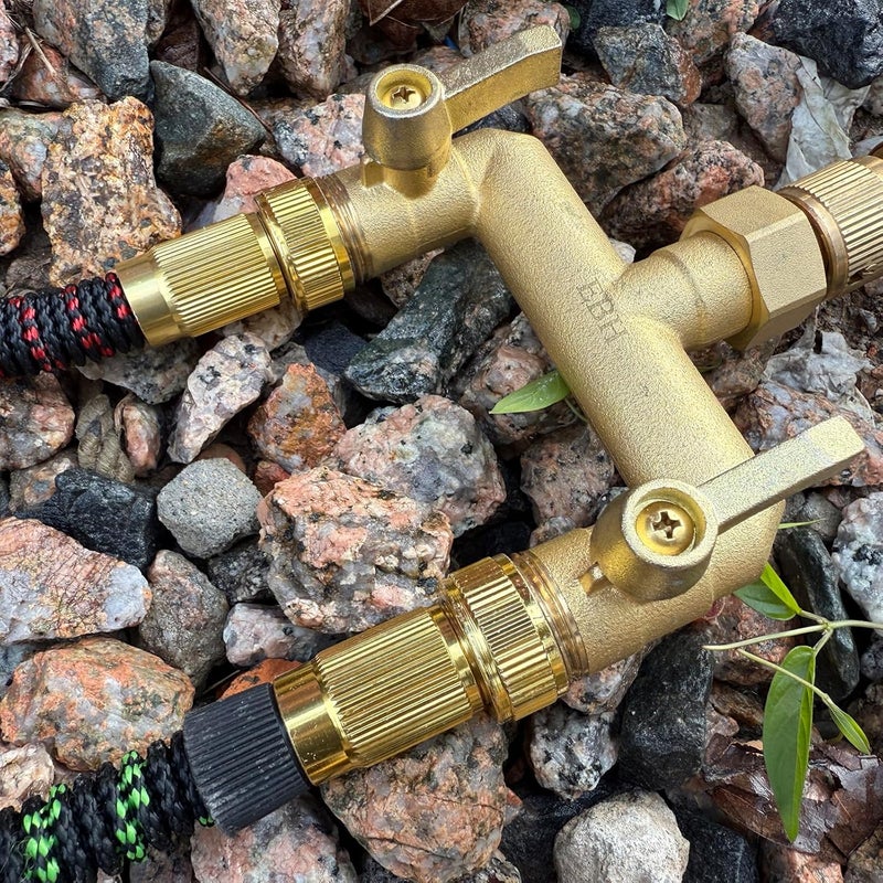 EBH Garden Hose Splitter, Full Flow Outdoor Faucet Splitter, 2-Way High Flow Brass Heavy Duty Hose Splitter with Long Metal Handle。 - Image 4